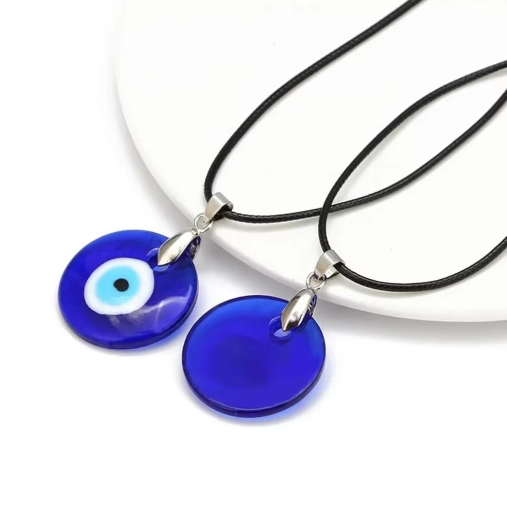Evil Eye Necklace, Blue Eye Charm 30mm,  Men Evil Eye Jewelry, Greek Leather Pendant Necklaces