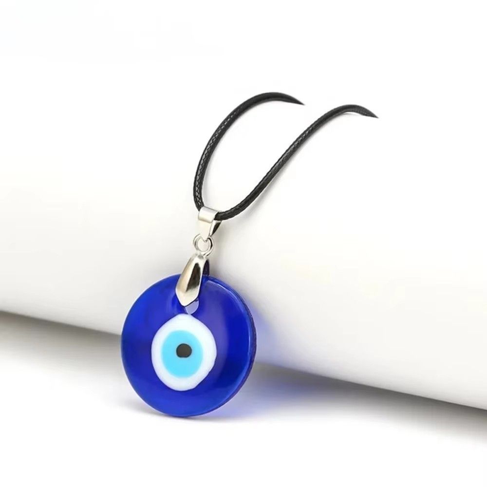 Evil Eye Necklace, Blue Eye Charm 30mm,  Men Evil Eye Jewelry, Greek Leather Pendant Necklaces
