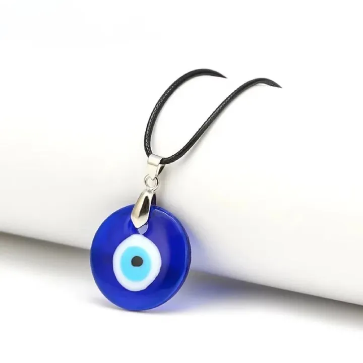 Evil Eye Necklace, Blue Eye Charm 30mm,  Men Evil Eye Jewelry, Greek Leather Pendant Necklaces