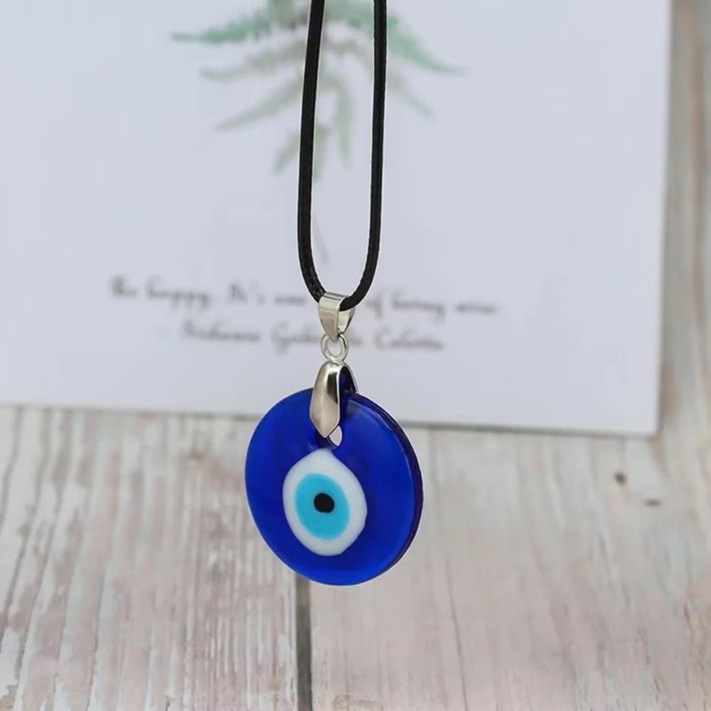 Evil Eye Necklace, Blue Eye Charm 30mm,  Men Evil Eye Jewelry, Greek Leather Pendant Necklaces