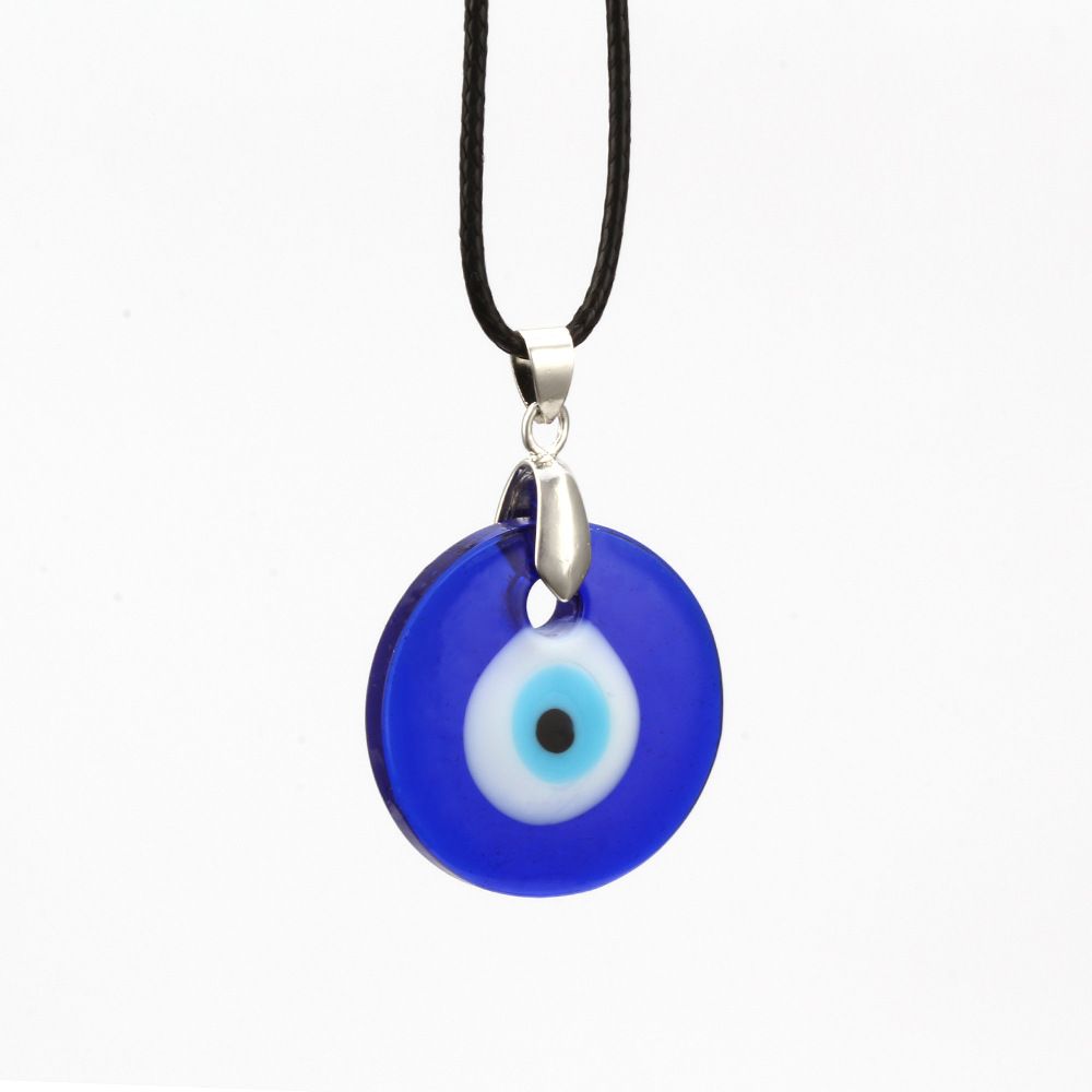 Evil Eye Necklace, Blue Eye Charm 30mm,  Men Evil Eye Jewelry, Greek Leather Pendant Necklaces