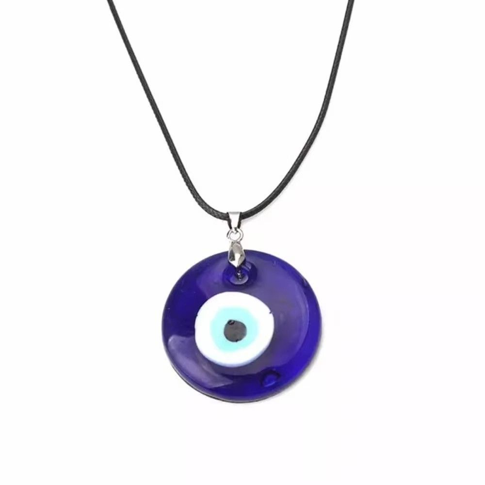 Evil Eye Necklace, Blue Eye Charm 30mm,  Men Evil Eye Jewelry, Greek Leather Pendant Necklaces