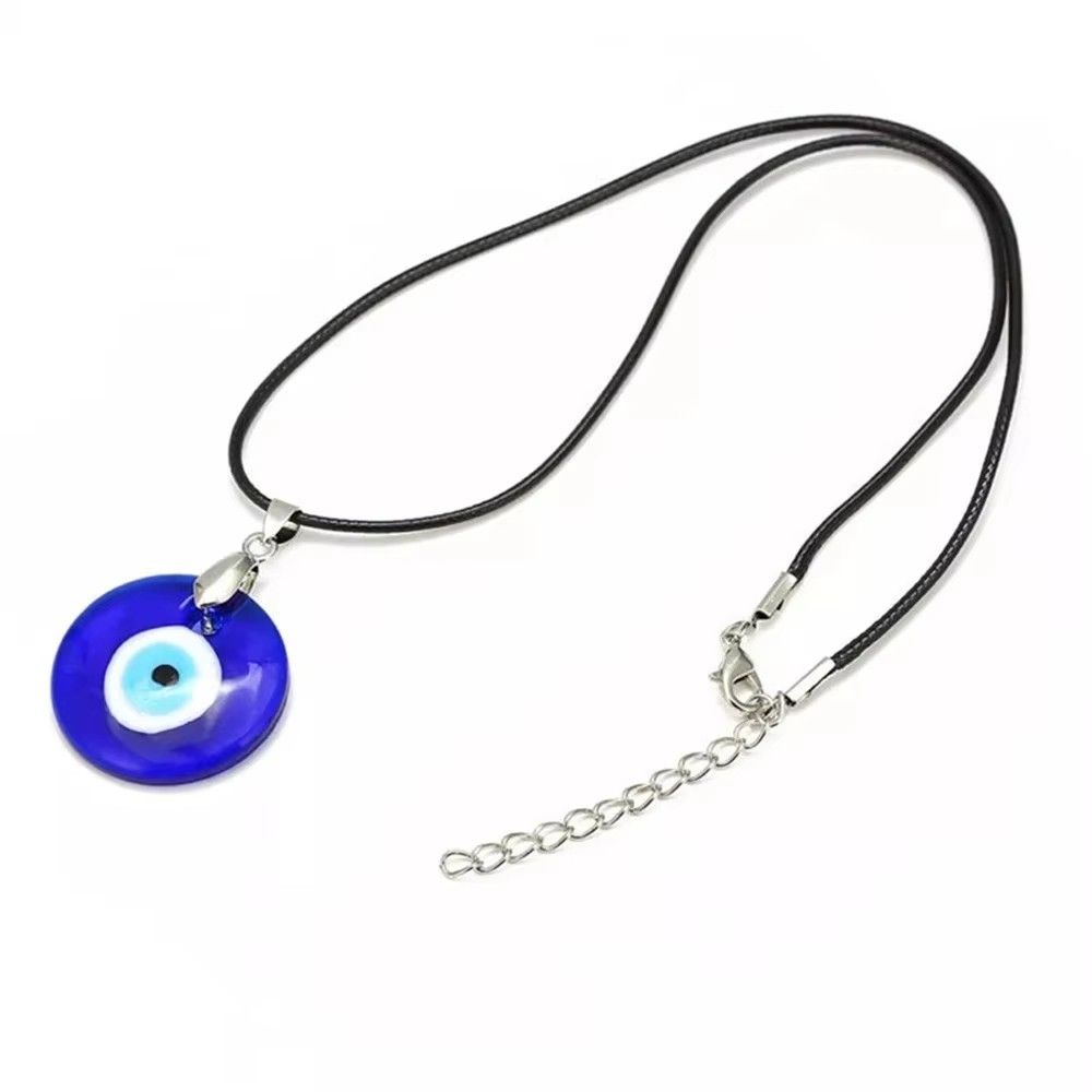 Evil Eye Necklace, Blue Eye Charm 30mm,  Men Evil Eye Jewelry, Greek Leather Pendant Necklaces