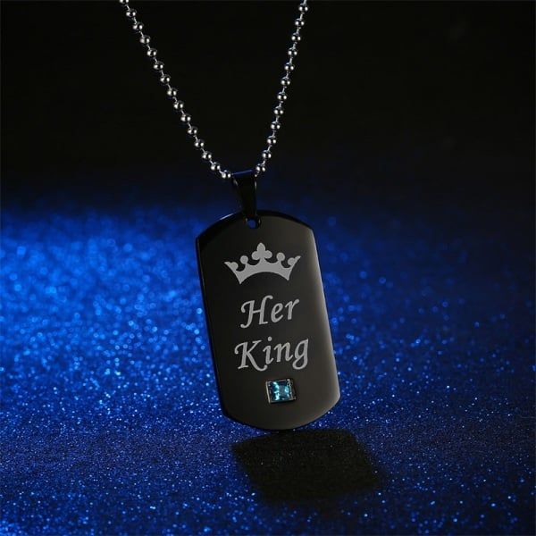 Her King & His Queen Couple Necklaces Black Stainless Steel Pendant Necklace