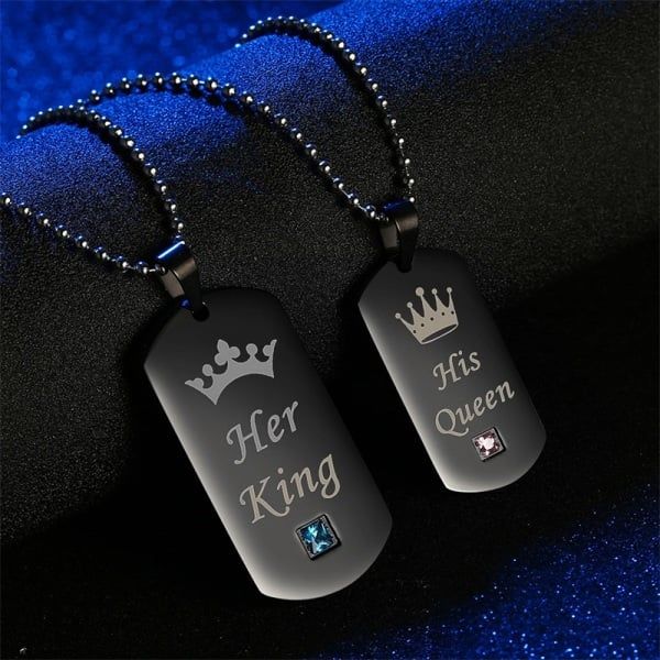 Her King & His Queen Couple Necklaces Black Stainless Steel Pendant Necklace