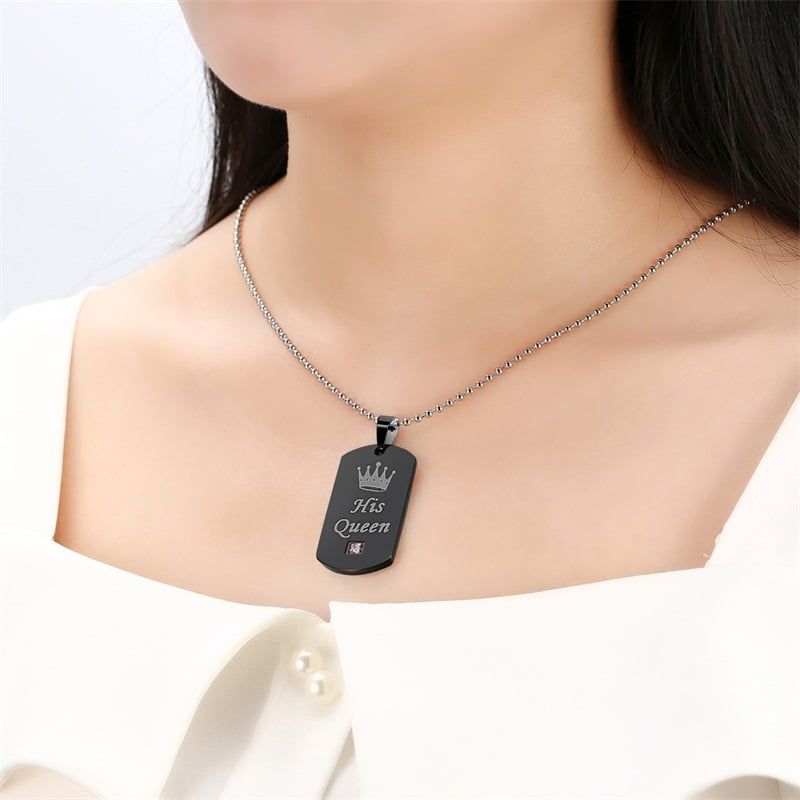 Her King & His Queen Couple Necklaces Black Stainless Steel Pendant Necklace