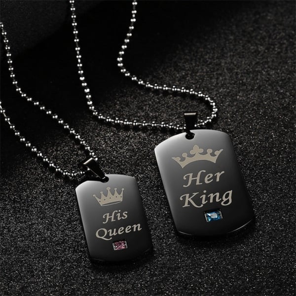 Her King & His Queen Couple Necklaces Black Stainless Steel Pendant Necklace