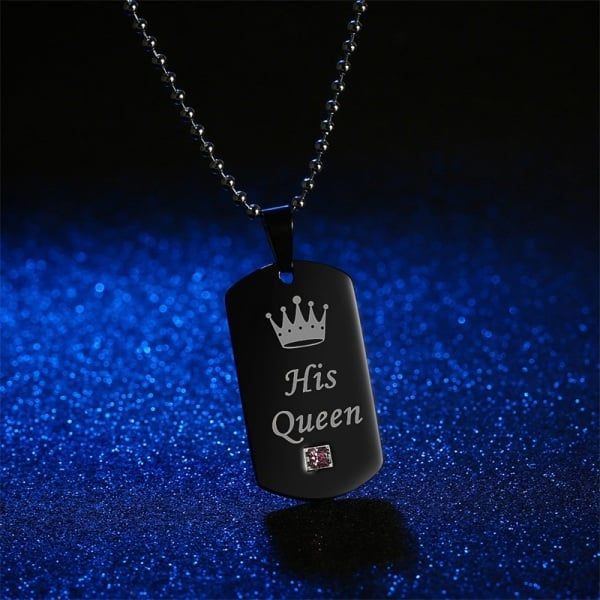 Her King & His Queen Couple Necklaces Black Stainless Steel Pendant Necklace