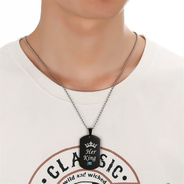 Her King & His Queen Couple Necklaces Black Stainless Steel Pendant Necklace