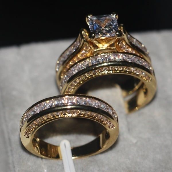 Zircon Three-piece Sparkly Rings for Princess Women Men Wedding Engagement Silver Plated Finger Ring Set Jewelry