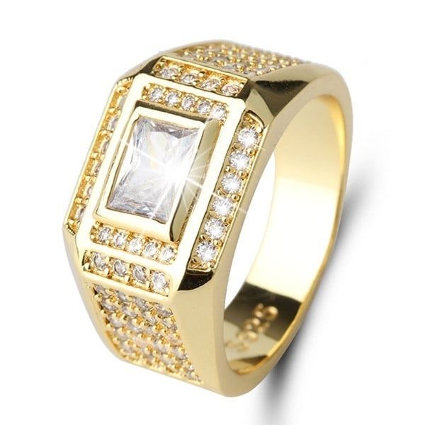 18K Gold Plated Rings for Men Wedding Engagement AAA Cubic Zirconia Men's Ring