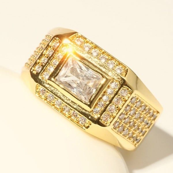 18K Gold Plated Rings for Men Wedding Engagement AAA Cubic Zirconia Men's Ring