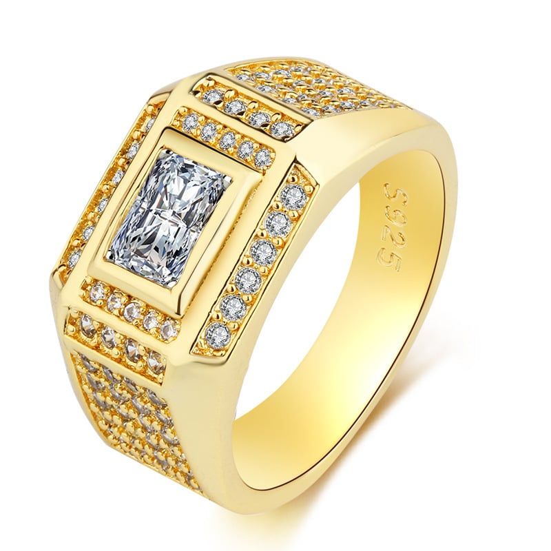 18K Gold Plated Rings for Men Wedding Engagement AAA Cubic Zirconia Men's Ring