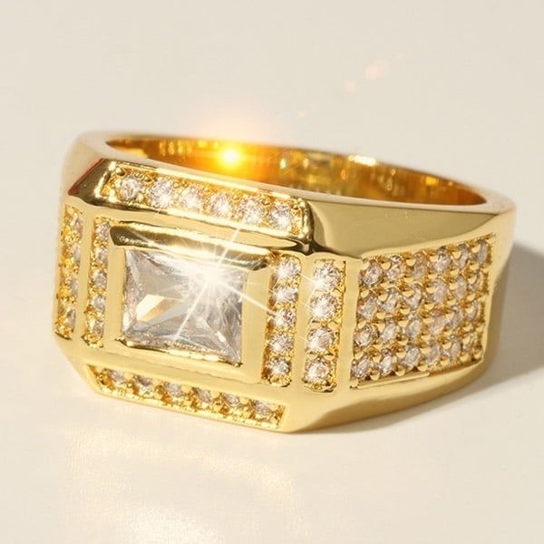 18K Gold Plated Rings for Men Wedding Engagement AAA Cubic Zirconia Men's Ring