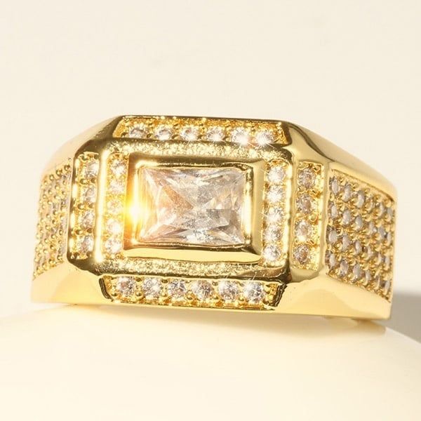 18K Gold Plated Rings for Men Wedding Engagement AAA Cubic Zirconia Men's Ring