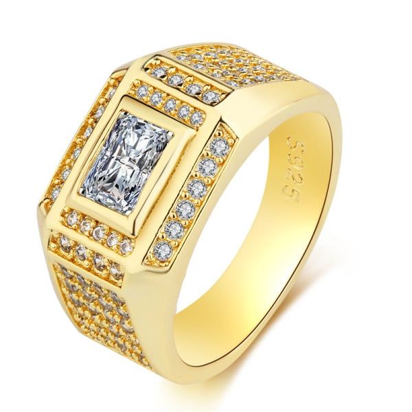 18K Gold Plated Rings for Men Wedding Engagement AAA Cubic Zirconia Men's Ring