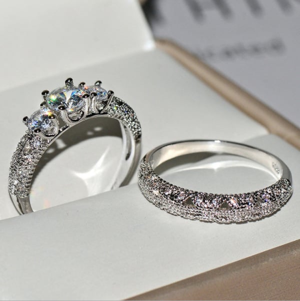 2pcs/set 925 Silver Plated Wedding Ring Set Oval AAAA Zircon Jewelry Engagement Ring Wedding Set Ring Jewelry for Women