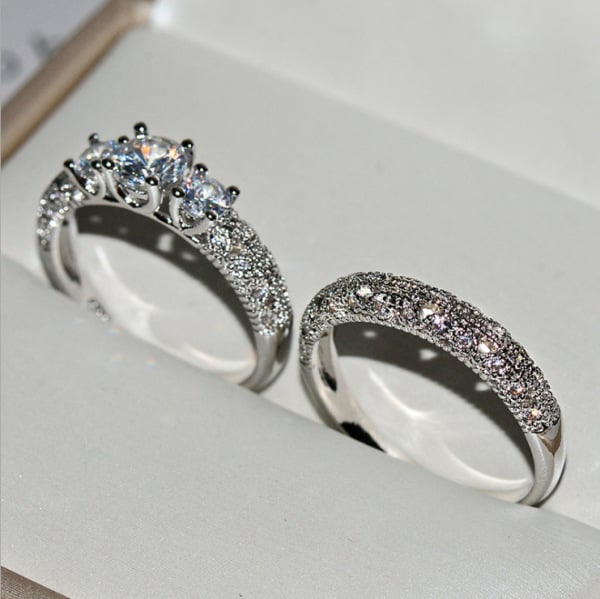 2pcs/set 925 Silver Plated Wedding Ring Set Oval AAAA Zircon Jewelry Engagement Ring Wedding Set Ring Jewelry for Women