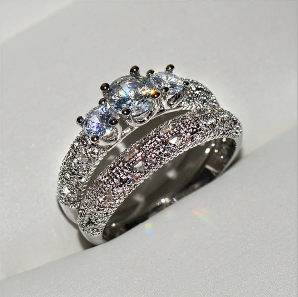 2pcs/set 925 Silver Plated Wedding Ring Set Oval AAAA Zircon Jewelry Engagement Ring Wedding Set Ring Jewelry for Women