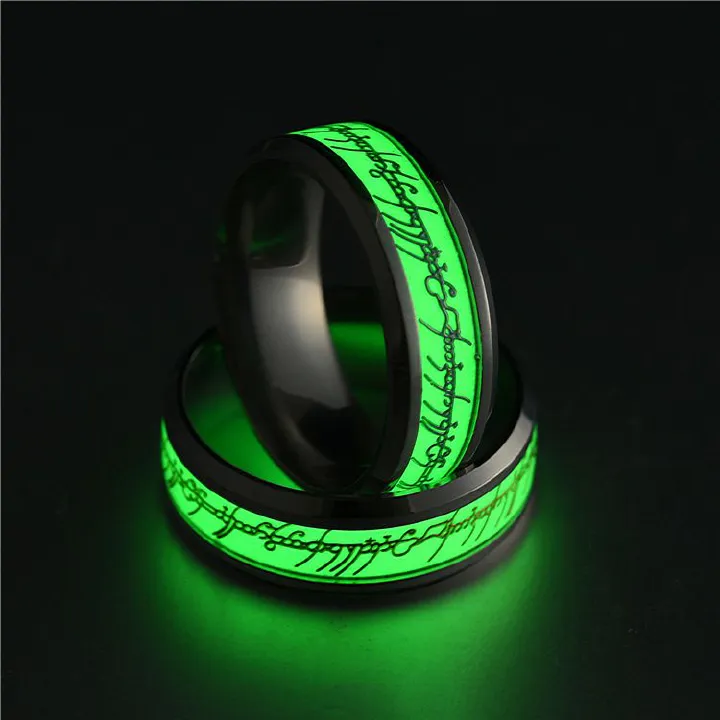 Stainless Steel Luminous Finger Rings For Couples Glow In Dark Valentine'S Day Gift Love Band Ring Jewelry