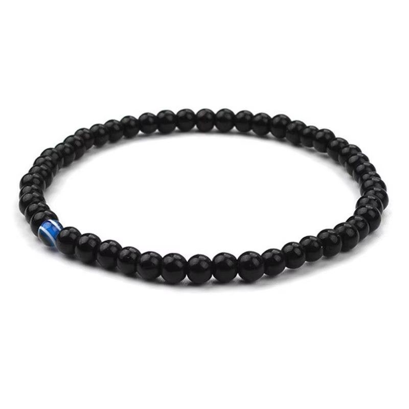 2Pcs Turkish Evil Eyes Bracelet Black Natural Stone Beads Obsidian Men Braslet for Women Men Yoga Hand Jewelry Accessories
