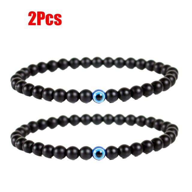 2Pcs Turkish Evil Eyes Bracelet Black Natural Stone Beads Obsidian Men Braslet for Women Men Yoga Hand Jewelry Accessories