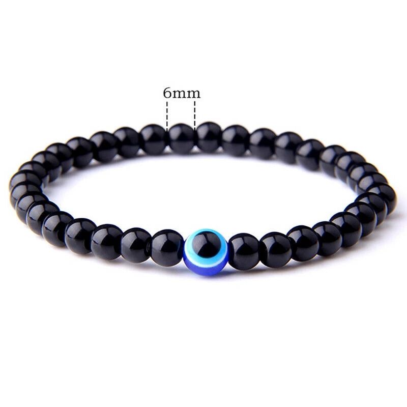 2Pcs Turkish Evil Eyes Bracelet Black Natural Stone Beads Obsidian Men Braslet for Women Men Yoga Hand Jewelry Accessories