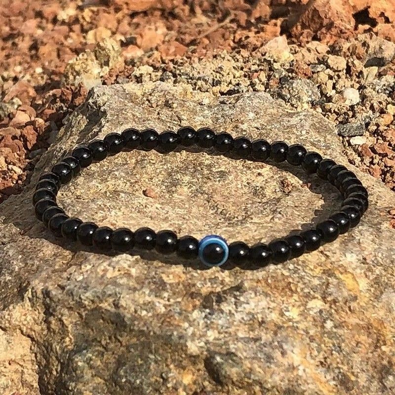 2Pcs Turkish Evil Eyes Bracelet Black Natural Stone Beads Obsidian Men Braslet for Women Men Yoga Hand Jewelry Accessories