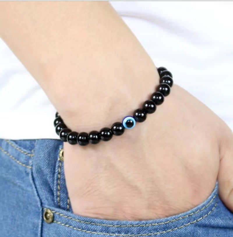 2Pcs Turkish Evil Eyes Bracelet Black Natural Stone Beads Obsidian Men Braslet for Women Men Yoga Hand Jewelry Accessories