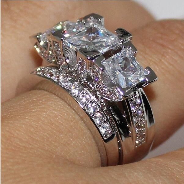 2 PCS/Set Series ! Trendy Milangirl White Crystal Round Ring Set For Women Girls Wedding Engagement Party Fashion Jewelry