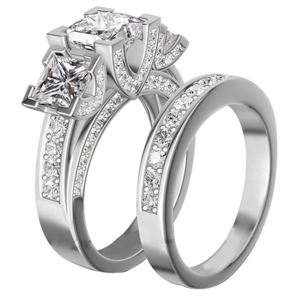 2 PCS/Set Series ! Trendy Milangirl White Crystal Round Ring Set For Women Girls Wedding Engagement Party Fashion Jewelry