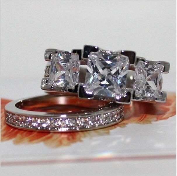 2 PCS/Set Series ! Trendy Milangirl White Crystal Round Ring Set For Women Girls Wedding Engagement Party Fashion Jewelry
