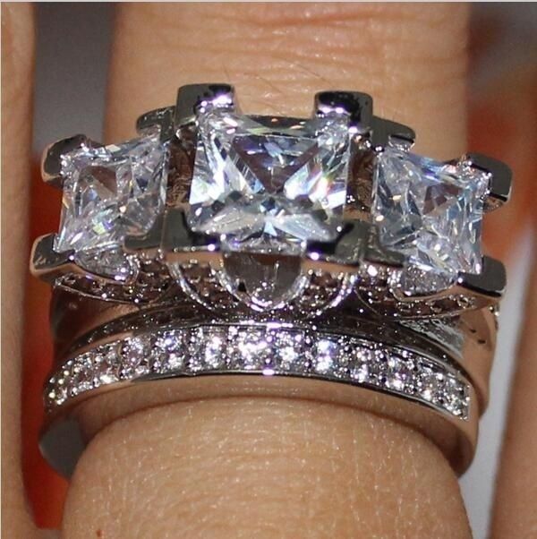 2 PCS/Set Series ! Trendy Milangirl White Crystal Round Ring Set For Women Girls Wedding Engagement Party Fashion Jewelry