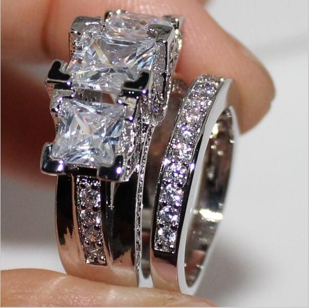 2 PCS/Set Series ! Trendy Milangirl White Crystal Round Ring Set For Women Girls Wedding Engagement Party Fashion Jewelry