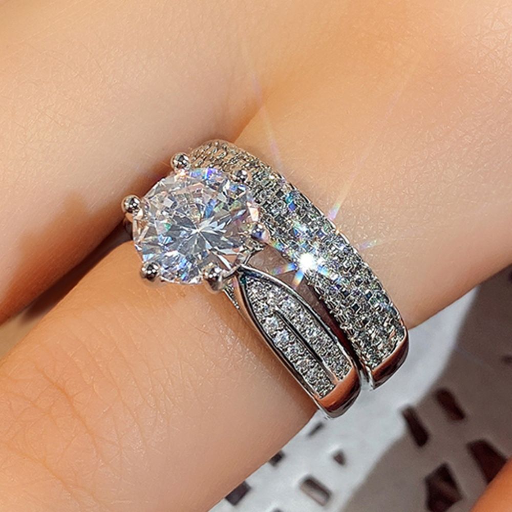 2 pcs/set Temperament Crystal Cubic Zirconia Rings Set for Women Party Wedding Engagement Jewelry Accessories