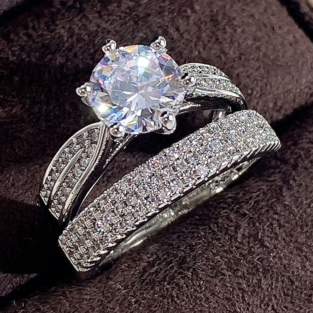 2 pcs/set Temperament Crystal Cubic Zirconia Rings Set for Women Party Wedding Engagement Jewelry Accessories