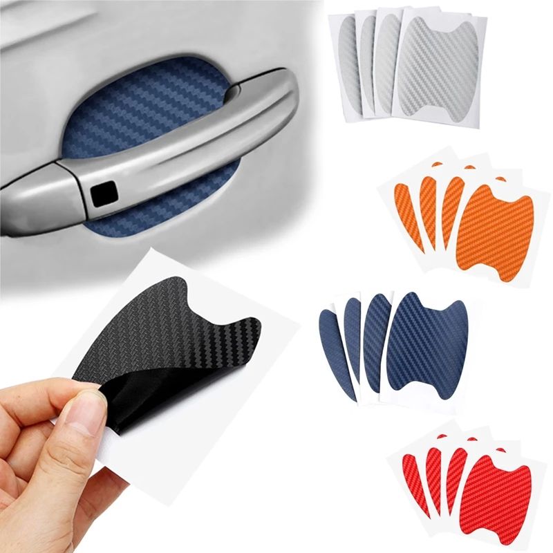 4Pcs Set Car Styling Mouldings Sticker Car Door Sticker Carbon Fiber Scratches Resistant Cover Auto Handle Protection Film Parts