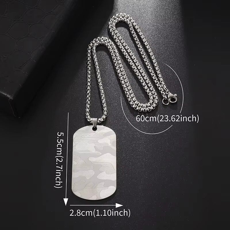 Stainless Steel Camo Square Tags Pendant Necklace Street Style Dog Tags Chain Jewelry for Men and Women Diy Fashion Jewelry