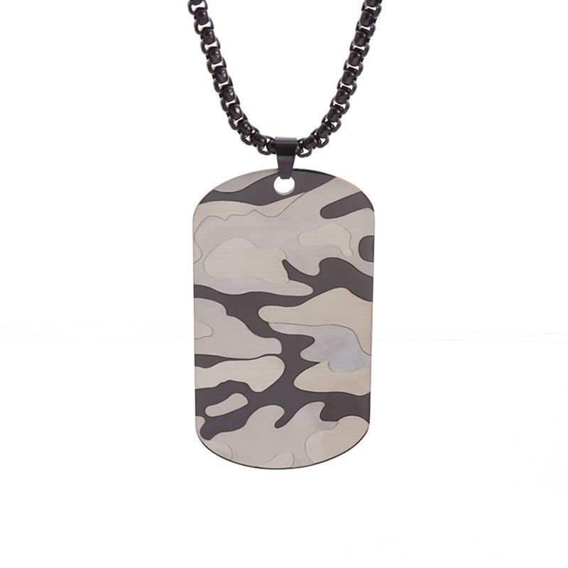 Stainless Steel Camo Square Tags Pendant Necklace Street Style Dog Tags Chain Jewelry for Men and Women Diy Fashion Jewelry