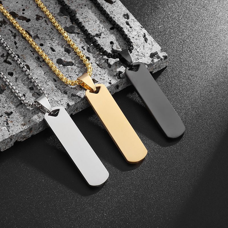 Stainless Steel Camo Square Tags Pendant Necklace Street Style Dog Tags Chain Jewelry for Men and Women Diy Fashion Jewelry