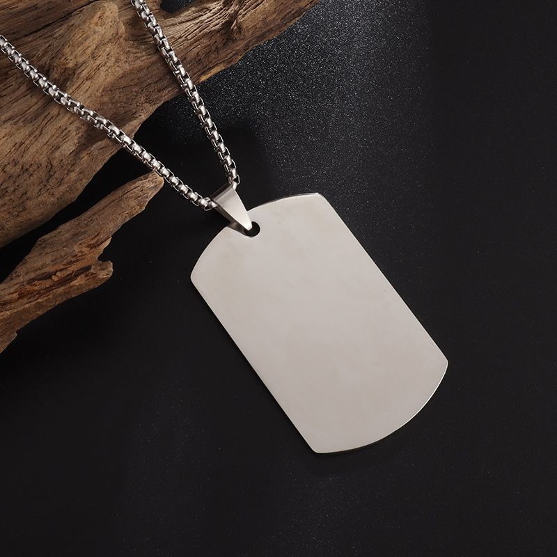 Stainless Steel Camo Square Tags Pendant Necklace Street Style Dog Tags Chain Jewelry for Men and Women Diy Fashion Jewelry