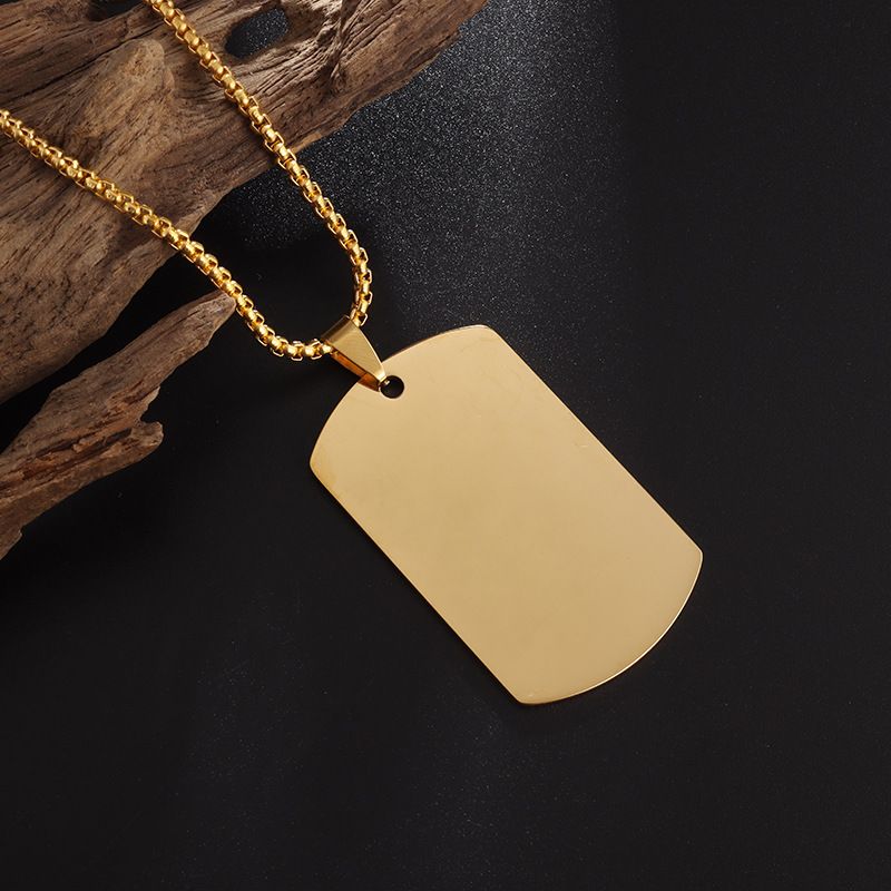 Stainless Steel Camo Square Tags Pendant Necklace Street Style Dog Tags Chain Jewelry for Men and Women Diy Fashion Jewelry