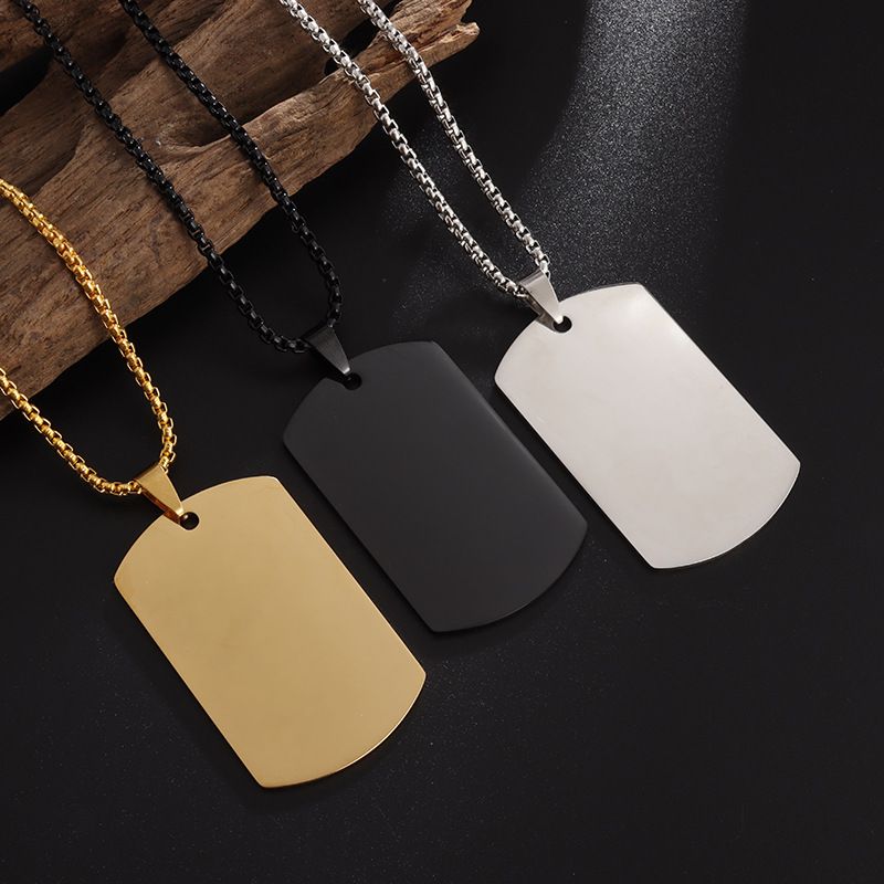 Stainless Steel Camo Square Tags Pendant Necklace Street Style Dog Tags Chain Jewelry for Men and Women Diy Fashion Jewelry
