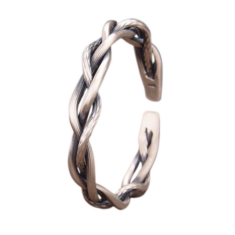 Silver-Plated Twisted Twist Bracelet Fashionable Cuff Bangels for Men Punk Rock Sports Party Trendy Jewelry Gift