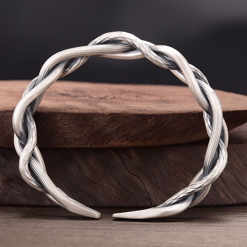 Silver-Plated Twisted Twist Bracelet Fashionable Cuff Bangels for Men Punk Rock Sports Party Trendy Jewelry Gift