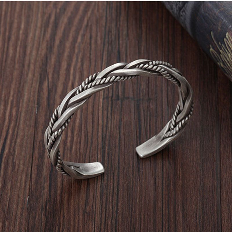 Silver-Plated Twisted Twist Bracelet Fashionable Cuff Bangels for Men Punk Rock Sports Party Trendy Jewelry Gift