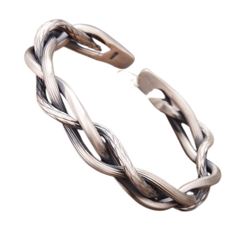 Silver-Plated Twisted Twist Bracelet Fashionable Cuff Bangels for Men Punk Rock Sports Party Trendy Jewelry Gift