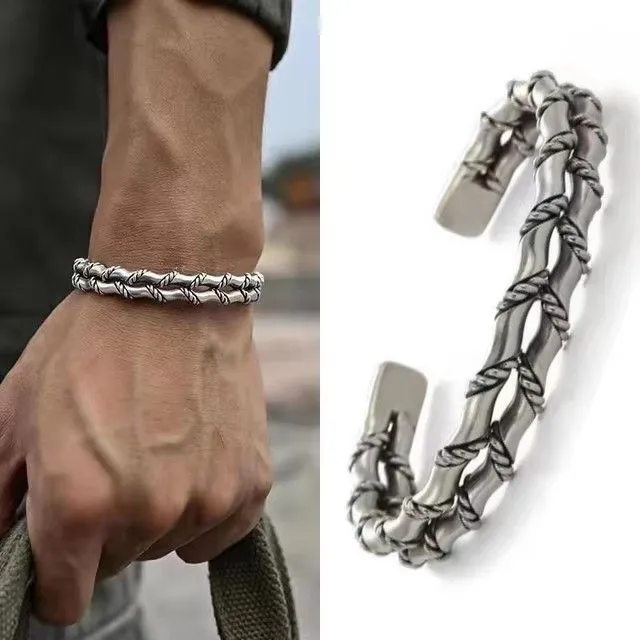 Silver-Plated Twisted Twist Bracelet Fashionable Cuff Bangels for Men Punk Rock Sports Party Trendy Jewelry Gift
