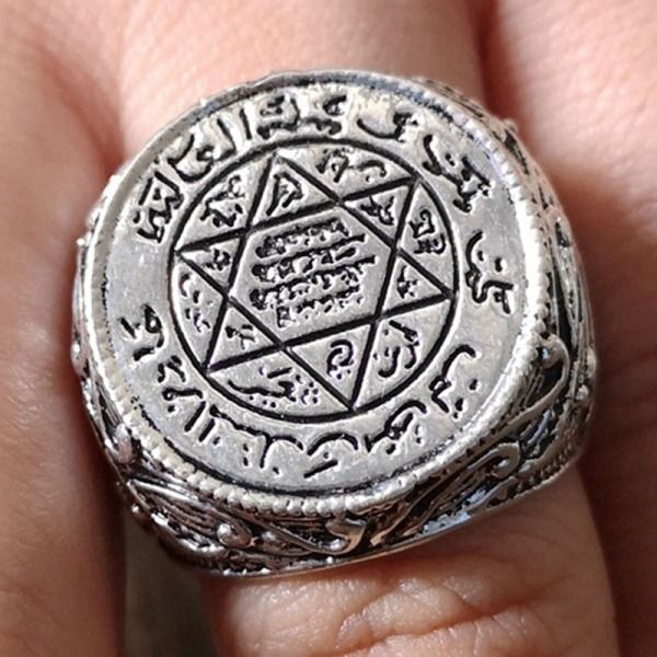 Fashion Ancient Greek Five-pointed Star Astronomical Figure Ring Good Luck Amulet Religious Personality Ring Men's Jewelry