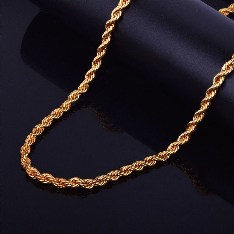 2025 Hot Sale Retail Wholesale Long Gold-Color Man Necklace 4mm ,18,20,22,24,26,28,30 Inch Twist Rope Chain Jewelry Accesory